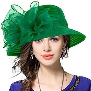 HOT LADY Derby Dress Church Cloche Hat Green